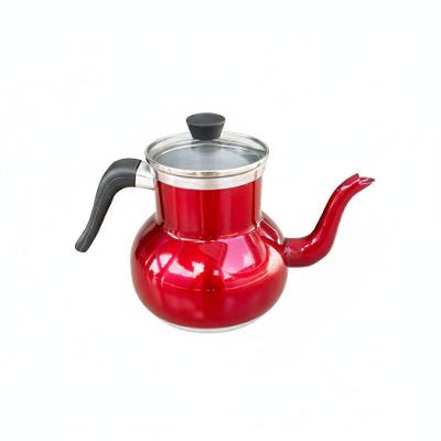 Bule Grande 1,9l Vermelho Brilhante para Café e Chá em Alumínio com Tampa de Vidro para Cozinha
