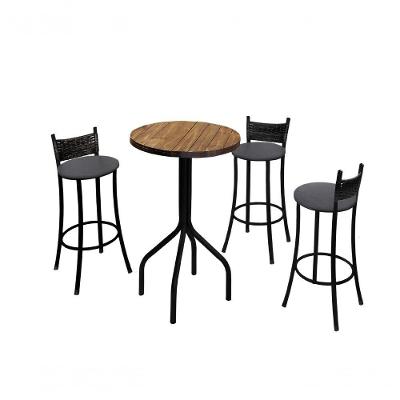 Conjunto Dinamarca 3 Banquetas 1 Mesa Tampo MDF Estofado Corino Caramelo 60CM BM Tubulares