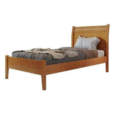 Cama Solteiro Esmeralda com Painel Curvo em Madeira Maciça Amêndoa 90CM Josandro Móveis