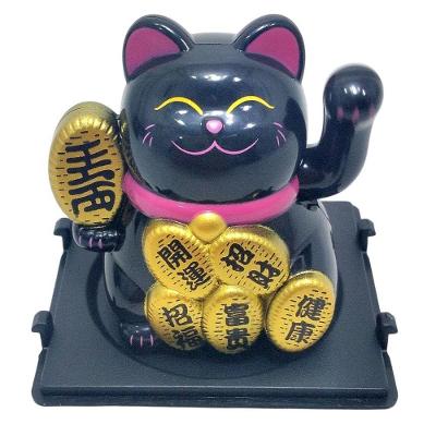 Amuleto de Decoração Maneki Neko com Pata Acenando Solar Preto Jiaxi 5CM