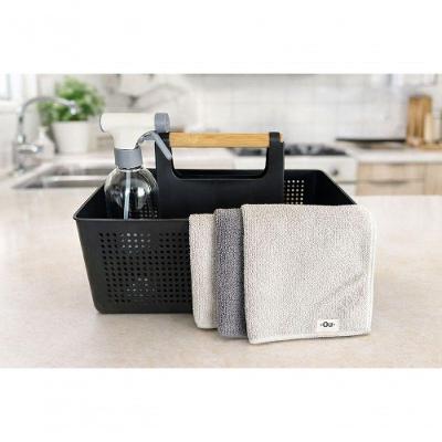 Kit Organizador com Borrifador e 3 Panos de Limpeza Prático para Cozinha e Banheiro Preto Ou