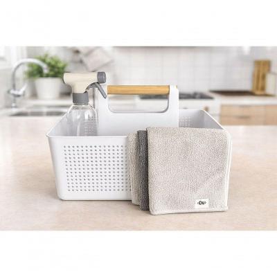 Kit Organizador com Borrifador e 3 Panos de Limpeza Prático Funcional para Cozinha e Banheiro Branco