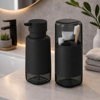 Kit para Banheiro Dual Porta Sabonete e Escova 500ML Resistente Design Geométrico Preto Ou