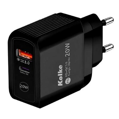 Carregador de Tomada Kolke KCR-2749 USB-C 20W Power Delivery 3.0 Preto com Cabo 1M