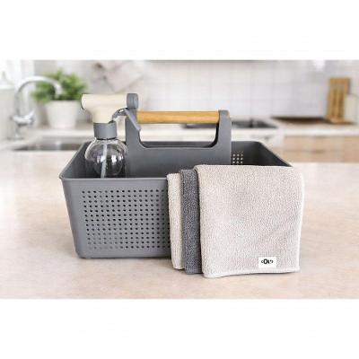 Kit Organizador com Borrifador e 3 Panos de Limpeza Prático para Cozinha e Banheiro Cinza Ou