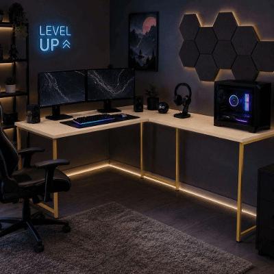 Mesa em l Orion Moderno sem Gavetas MDF 130CM Dourado e Off White