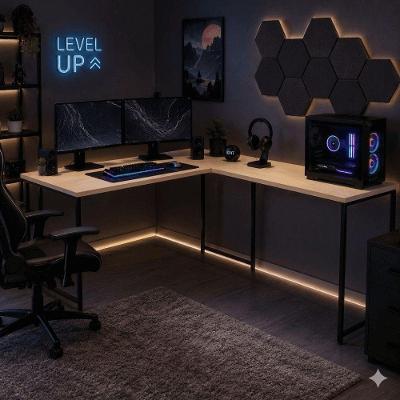 Mesa em l Orion Moderno sem Gavetas MDF-MDP 130CM Preto e Off White KLM Store