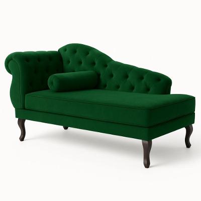 Divã Recamier Divani 150cm em Veludo Capitonê Pés Luis XV Verde Madeira Reflorestada MDF
