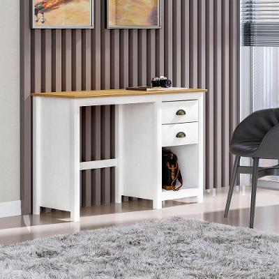 Escrivaninha Retangular Topázio 9138BF Contemporâneo 2 Gavetas Madeira Maciça 110CM Branco-Freijó