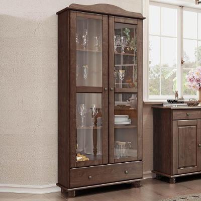 Armário Vitrine Rubi 2 Portas 1 Gaveta Madeira Pinus 85CM Café Finestra Móveis