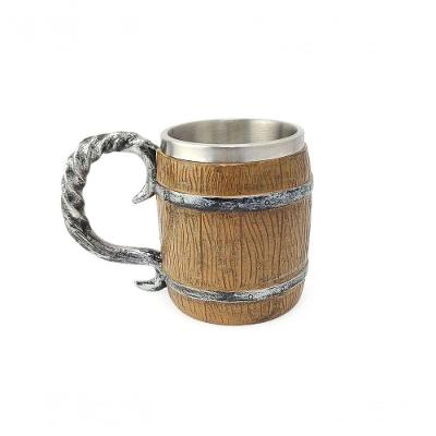 Caneca Barril Viking de Chopp com Alça em Metal e Resina para Cerveja e Decoração Marrom Show House