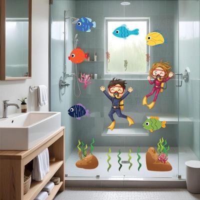 Adesivo de Parede Nadadores Oceano para Box e Banheiro com 22 Adesivos Azul Arte na Arte