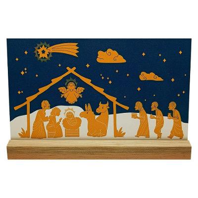 Decoração Natalina Presépio Natalino Decorativo com Placa em MDF e Base Marrom Arte na Arte 13CM