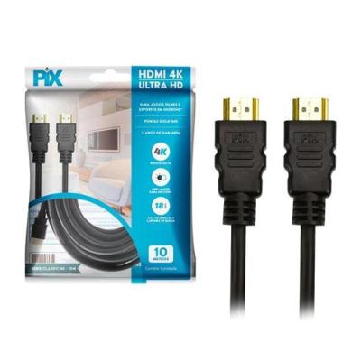 Cabo HDMI 2.0 Transmissao 4K Pontas Gold Preto 10M para Audio e Video Pix
