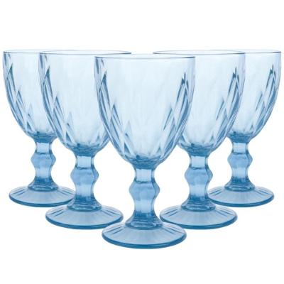 Conjunto de Taças de Vidro Azul 330ml Lapidado Luxo para Água Suco Vinho Fratelli 6 Peças