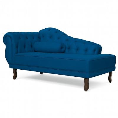 Divã Recamier Divani em Veludo Capitonê Confortável Azul Escuro 150CM Divani