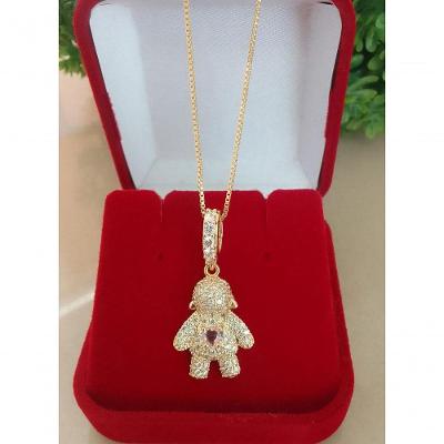 Colar Jhulia Joias e Semi Joias Mãe de Menina Ursinho com Zirconia Banho de Ouro 18k Dourado
