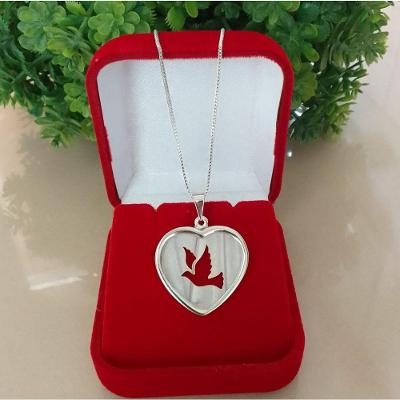 Colar Jhulia Joias e Semi Joias Coração Espirito Santo Divino Prata Banhada a Rhodium Feminino