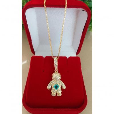 Colar Jhulias Joias e Semi Joias Mãe de Menino Ursinho com Zirconia Banho de Ouro 18k Dourado