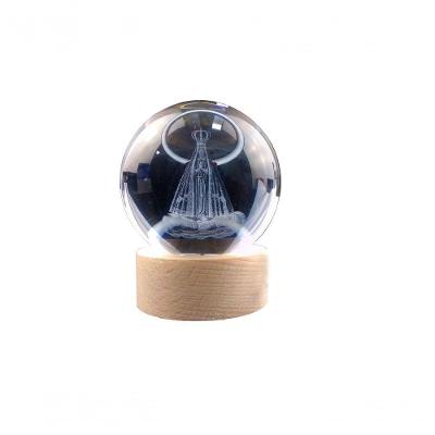 Luminária Abajur USB com Esfera 3D Planetária Nossa Senhora Vidro e Madeira Apex 6CM
