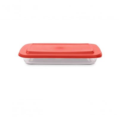 Assadeira de Vidro Retangular Cheff com Tampa para Forno e Micro-ondas Vermelho Brinox 3L