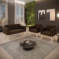 Kit 1 Sofá Namoradeira E 2 Poltronas Elisa Suede Pés Palito  - D'rossi Cor Marrom - 2