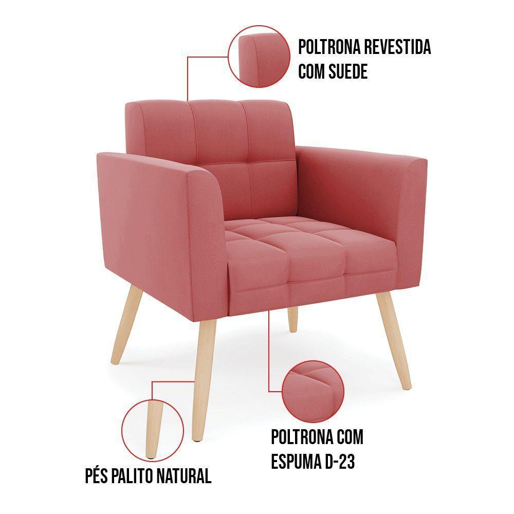 Kit 1 Sofá Namoradeira E 2 Poltronas Elisa Suede Rosê Pés Palito Natural - D'rossi - 3