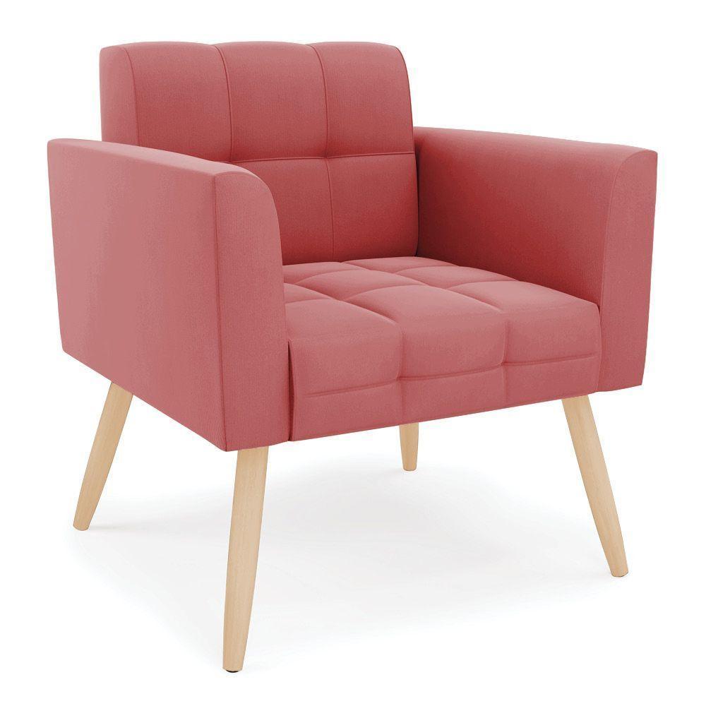 Kit 1 Sofá Namoradeira E 2 Poltronas Elisa Suede Rosê Pés Palito Natural - D'rossi - 7