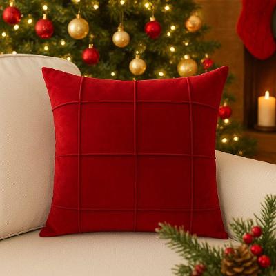 Capa de Almofada Suede Aveludada Quadriculada com Zíper Invisível Vermelho Enxovais Ibitinga 45CM