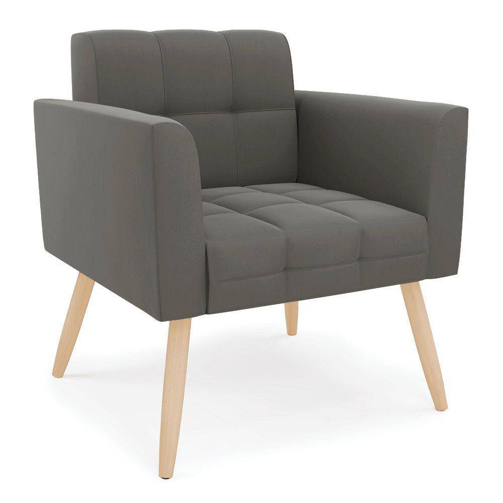 Kit 1 Sofá Namoradeira E 2 Poltronas Elisa Suede Pés Palito Natural - D'rossi Cor Grafite - 7