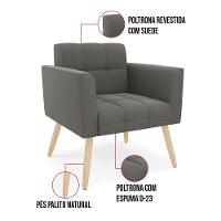 Kit 1 Sofá Namoradeira E 2 Poltronas Elisa Suede Pés Palito Natural - D'rossi Cor Grafite