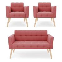 Kit 1 Sofá Namoradeira E 2 Poltronas Elisa Suede Pés Palito  - D'rossi Cor Rose - 1