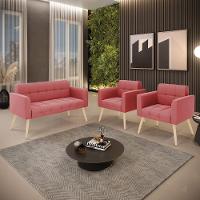 Kit 1 Sofá Namoradeira E 2 Poltronas Elisa Suede Pés Palito  - D'rossi Cor Rose - 3