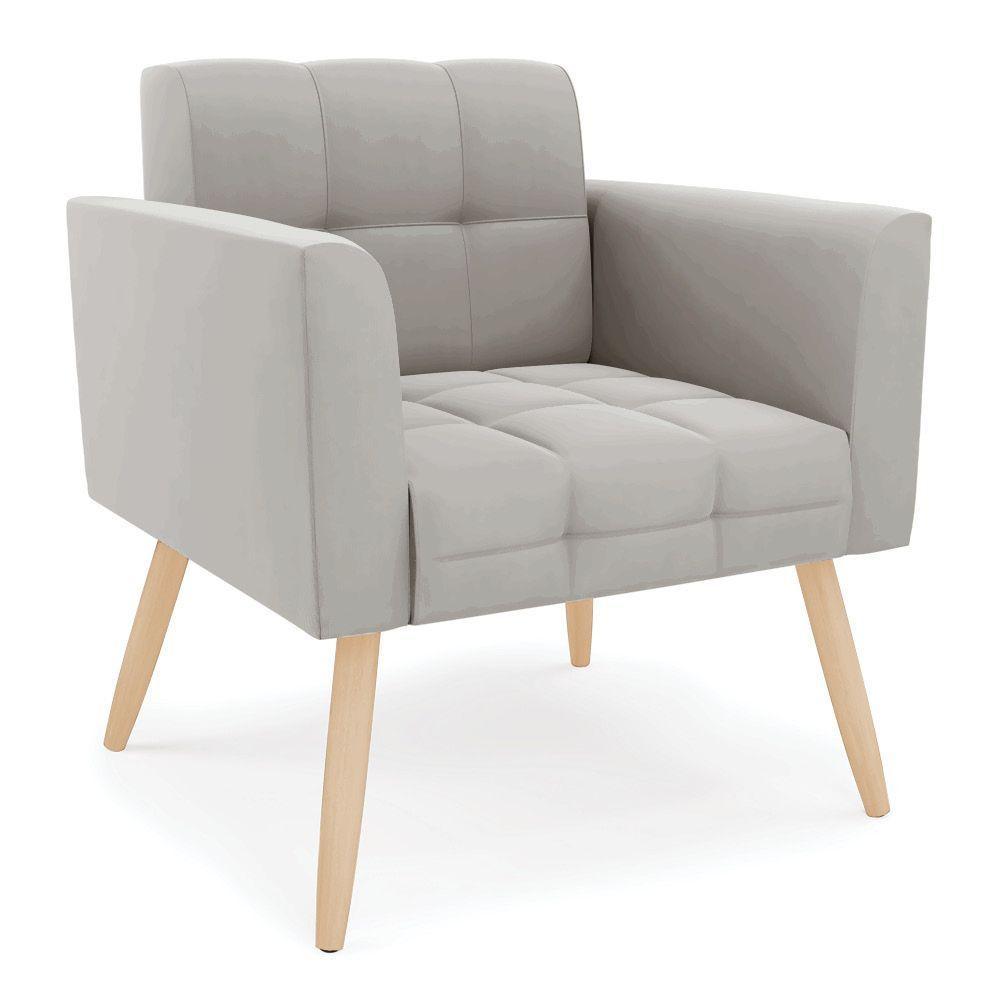 Kit 1 Sofá Namoradeira E 1 Poltrona Elisa Veludo Cinza Pés Palito Natural - D'rossi - 7