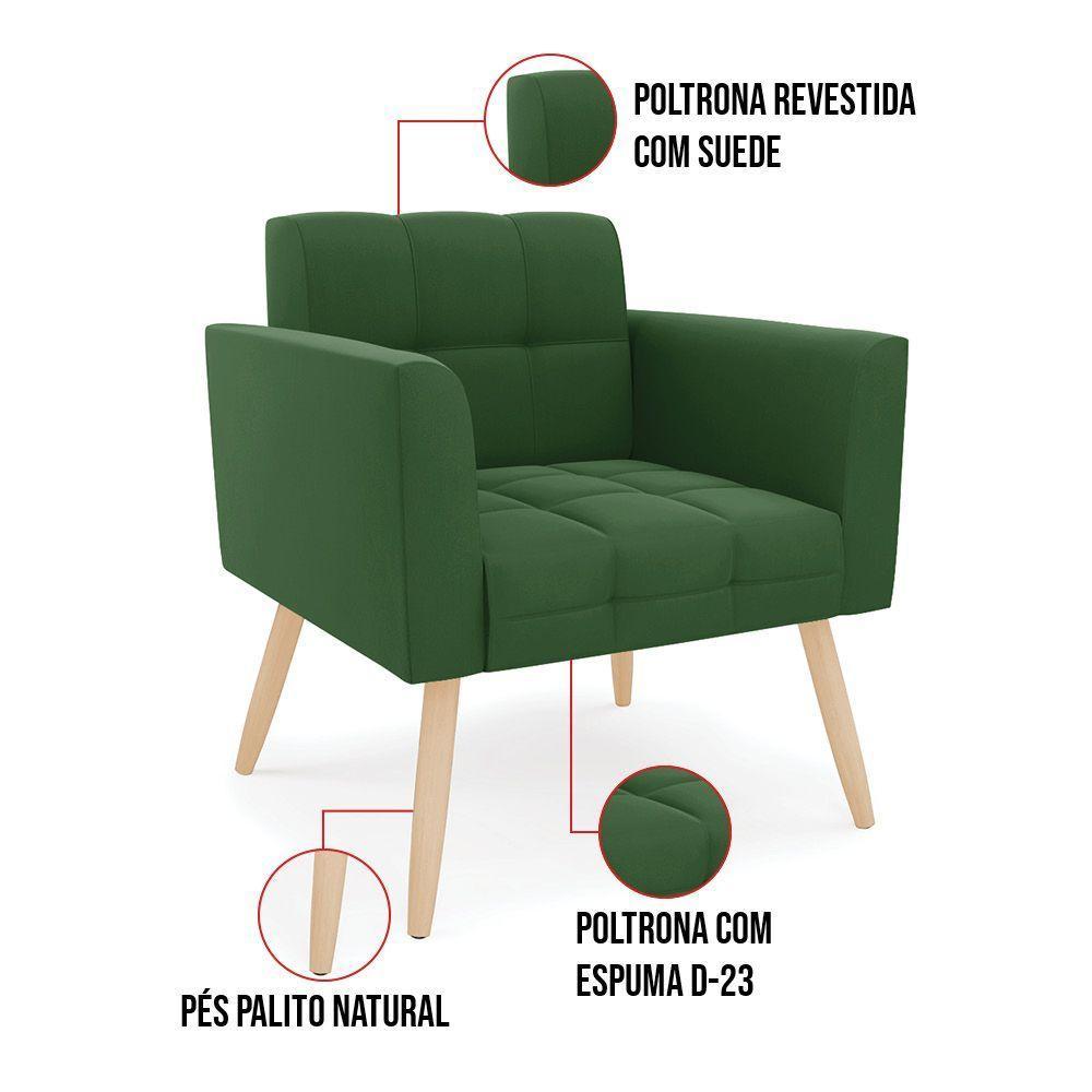 Kit 1 Sofá Namoradeira E 1 Poltrona Elisa Suede Pés Palito Natural - D'rossi Cor Verde - 8