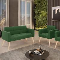 Kit 1 Sofá Namoradeira E 1 Poltrona Elisa Suede Pés Palito Natural - D'rossi Cor Verde