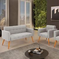 Kit 1 Sofá Namoradeira E 1 Poltrona Elisa Veludo Pés Palito Castanho - D'rossi Cor Cinza - 3