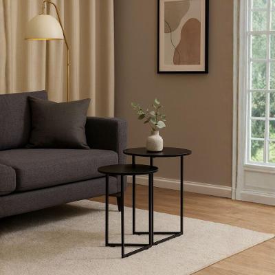 Mesa Lateral Jade Redonda MDF Metal Pintado 50CM Preto Kit-Flex