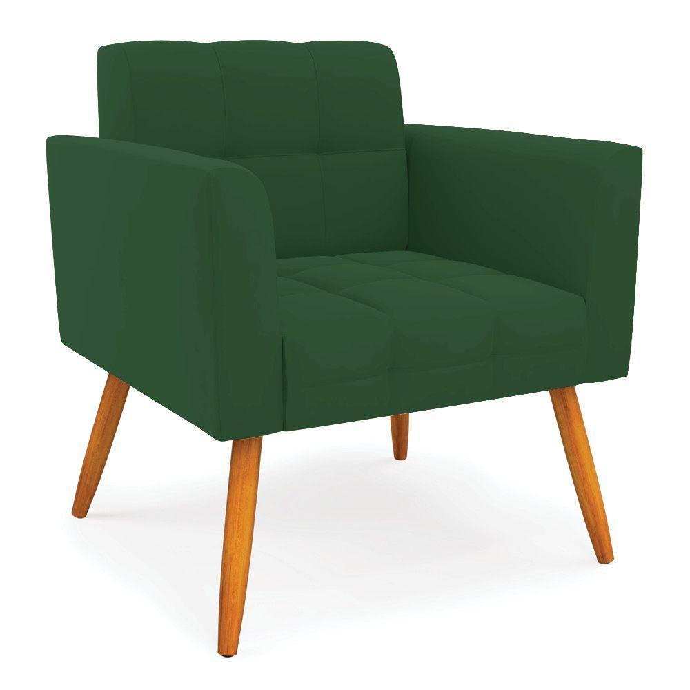 Kit 1 Sofá Namoradeira E 1 Poltrona Elisa Veludo Pés Palito Castanho - D'rossi Cor Verde - 3