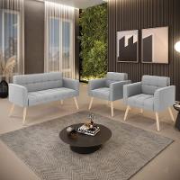 Kit 1 Sofá Namoradeira E 2 Poltronas Elisa Suede Pés Palito  - D'rossi Cor Cinza - 7