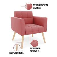 Kit 1 Sofá Namoradeira E 1 Poltrona Elisa Suede Pés Palito Natural - D'rossi Cor Rose - 6