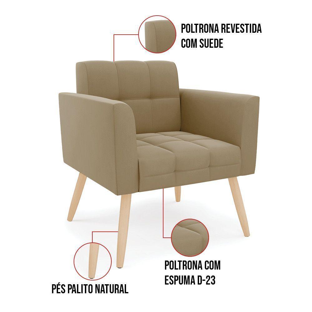 Kit 1 Sofá Namoradeira E 1 Poltrona Elisa Suede Pés Palito Natural - D'rossi Cor Marrom Rato - 6