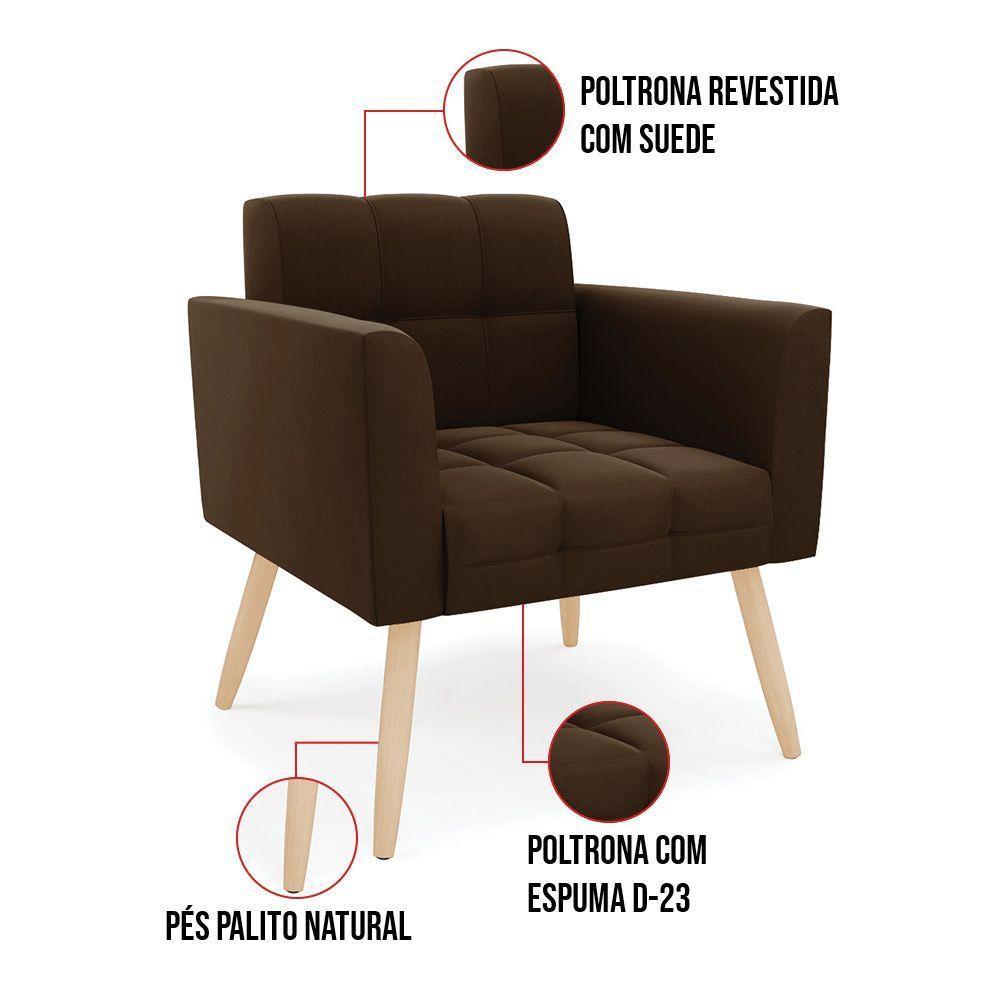 Kit 1 Sofá Namoradeira E 1 Poltrona Elisa Suede Pés Palito Natural - D'rossi Cor Marrom - 4