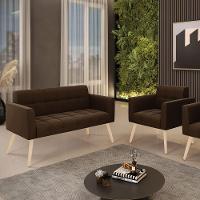 Kit 1 Sofá Namoradeira E 1 Poltrona Elisa Suede Pés Palito Natural - D'rossi Cor Marrom - 2