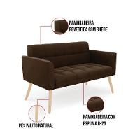 Kit 1 Sofá Namoradeira E 1 Poltrona Elisa Suede Pés Palito Natural - D'rossi Cor Marrom - 6