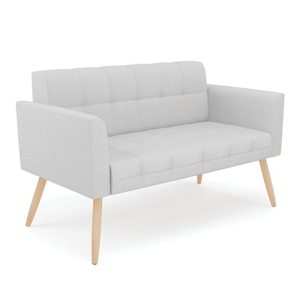 Kit 1 Sofá Namoradeira E 1 Poltrona Elisa Linho Cinza A05 Pés Palito Natural - D'rossi - 4