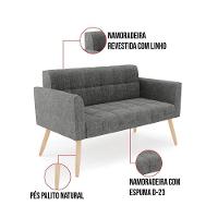 Kit 1 Sofá Namoradeira E 1 Poltrona Elisa Linho Pés Palito  - D'rossi Cor A26 Grafite - 5