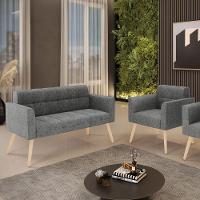 Kit 1 Sofá Namoradeira E 1 Poltrona Elisa Linho Pés Palito  - D'rossi Cor A26 Grafite - 6