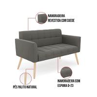 Kit 1 Sofá Namoradeira E 1 Poltrona Elisa Suede Pés Palito Natural - D'rossi Cor Grafite
