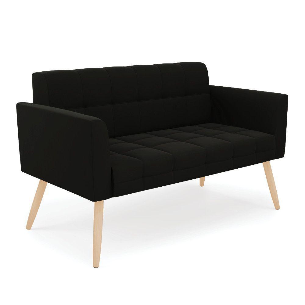 Kit 1 Sofá Namoradeira E 1 Poltrona Elisa Suede Pés Palito  - D'rossi Cor Preto - 8